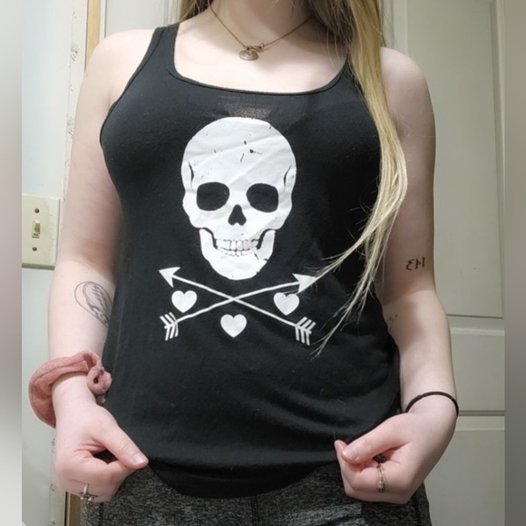 No Boundaries Tops - Black open back skull tank top